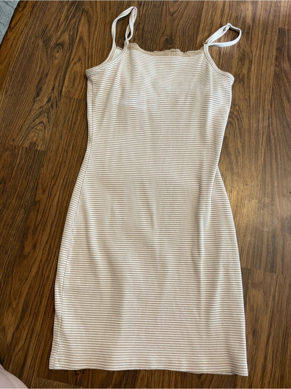 aerie White and Beige Lace-Trim Ribbed mini dress - Picture 4 of 4